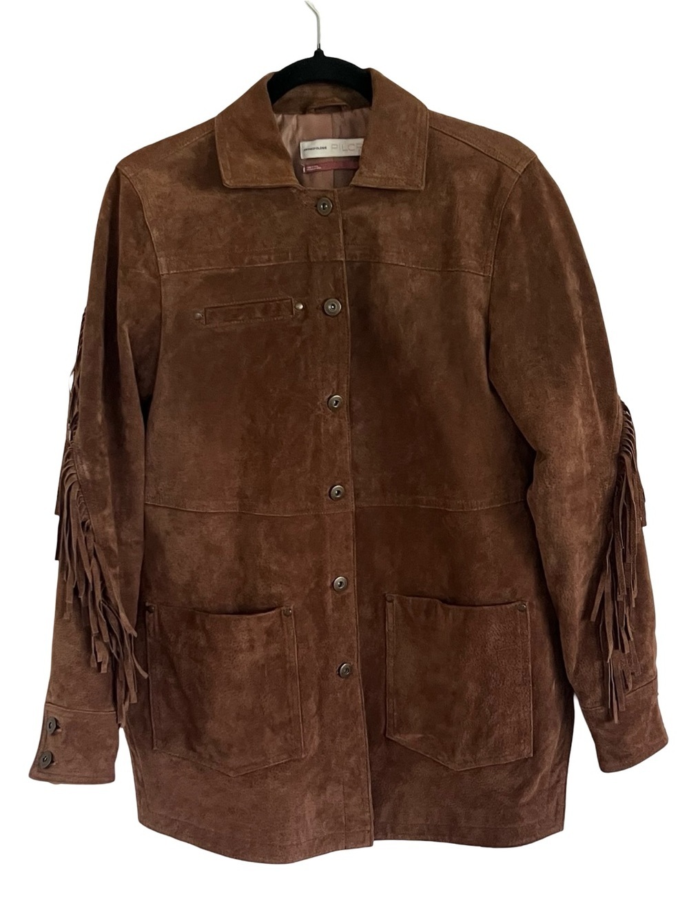 Anthropologie Pilcro Tan Brown Danae Fringed Suede Jacket Small